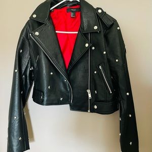 Small forever 21 star studded black leather jacket